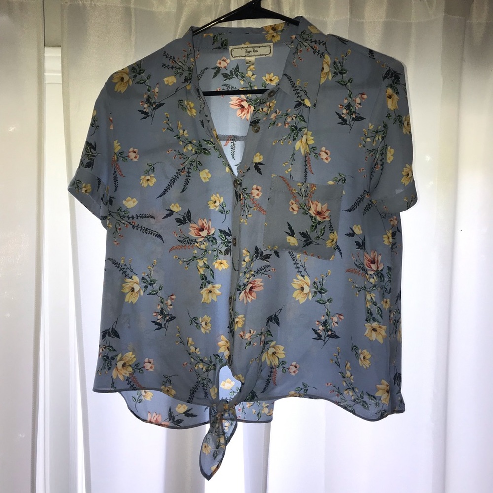 Floral Shear Blue Crop Top